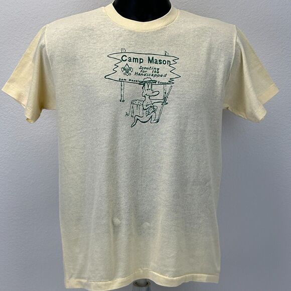 Vintage Scouting For The Handicapped T Shirt Mens Medium BSA Camp Mason Yellow - Picture 2 of 13